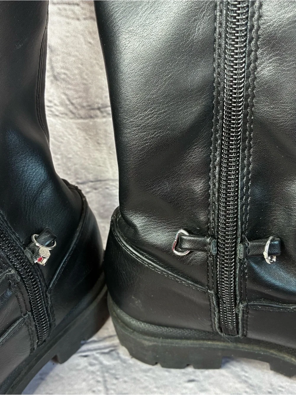 Steve Madden Girls Black Mid-Calf Zip-Up Pleather Lug Sole Boots Sz 11 AS IS GUC